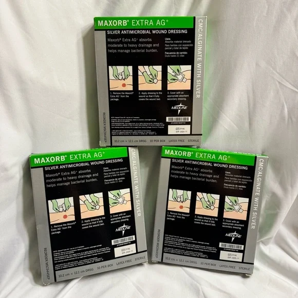 Maxorb Extra AG Plus Antimicrobial Silver Wound Dressing MedLine 3 Boxes 4X4 - Picture 2 of 12